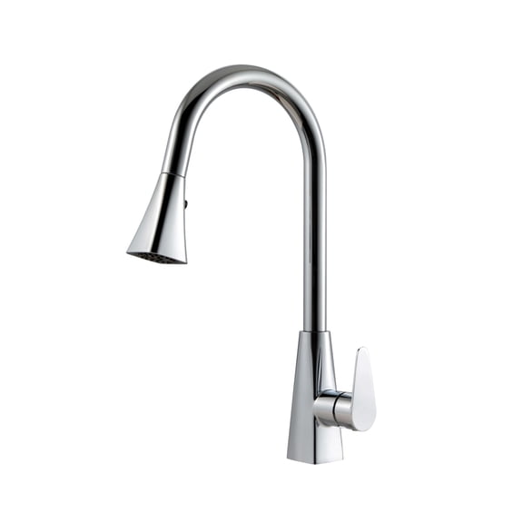 Houzer CAT-172-PC Single Hole Kitchen Faucet with Solid Stainless Steel Body, Pullout ABS Sprayer with Three Function Spray, Easy Clean Aerator