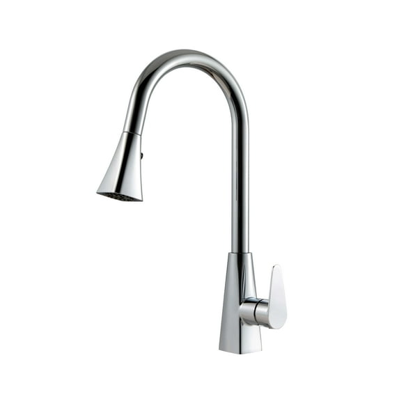 Houzer CAT-172-PC Single Hole Kitchen Faucet with Solid Stainless Steel Body, Pullout ABS Sprayer with Three Function Spray, Easy Clean Aerator