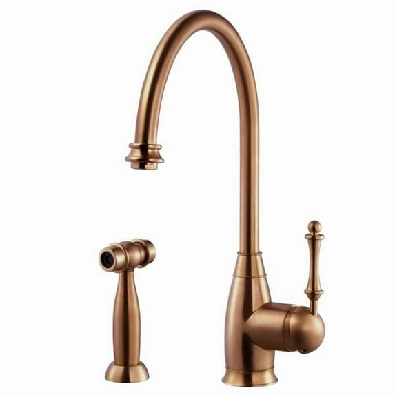 Houzer CHASS-682-AC 15.8125" Faucet Hole Antique Copper Charlotte Traditional Solid Brass Kitchen Faucet with Sidespray
