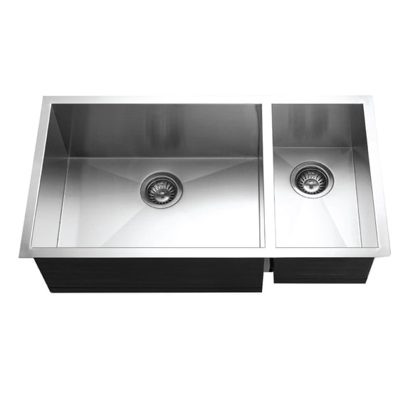 Houzer Contempo 33 in Stainless Steel Undermount 70/30 Double Right Prep Bowl Kitchen Sink with Strainer and Grid - CTO-3370SR