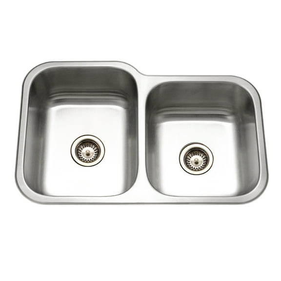 Houzer Elite 32 in Stainless Steel Undermount 60/40 Double Small Right Bowl Kitchen Sink with Strainer - EC-3208SR-1