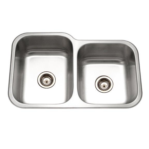 Houzer Elite 32 inch Stainless Steel Undermount 60/40 Double Small Right Bowl Kitchen Sink with Strainer - EC-3208SR-1