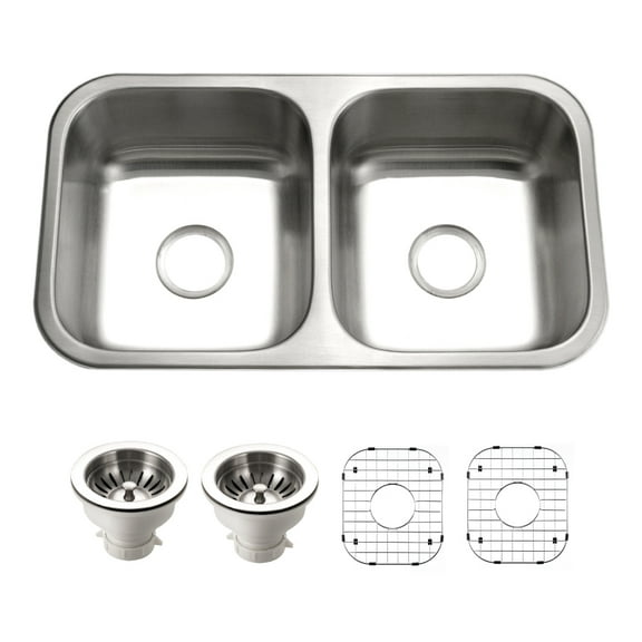 Houzer Elite 31 in Stainless Steel Undermount 50/50 Double Bowl Kitchen Sink with Strainer and Grid - ED-3108-C