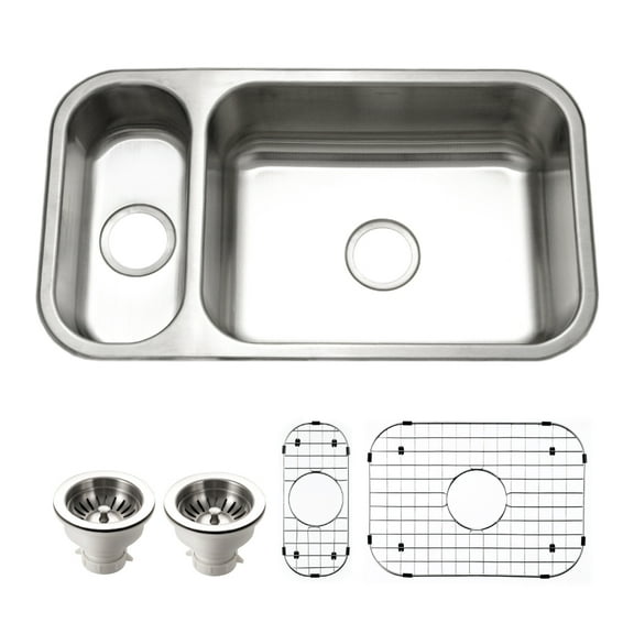 Houzer Elite 31 in Stainless Steel Undermount 80/20 Small Left Double Bowl Kitchen Sink with Strainer and Grid - EHD-3118-C