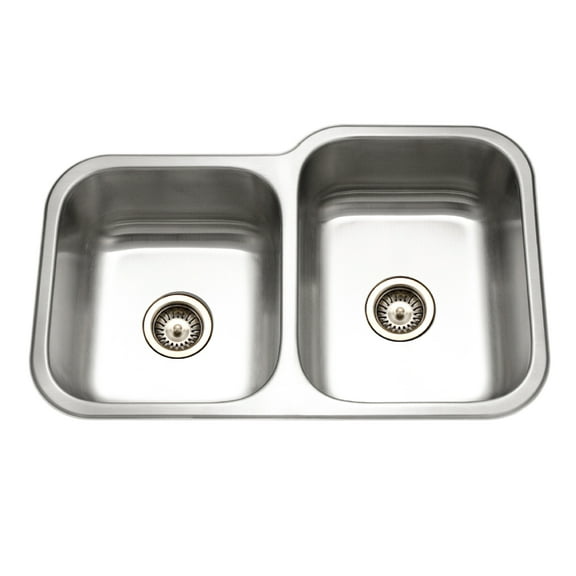 Houzer Elite 32 in Stainless Steel Undermount 60/40 Double Small Left Bowl Kitchen Sink with Strainer - EC-3208SL-1