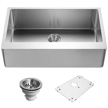 Houzer Epicure 33 in Stainless Steel Apron Front Single Bowl Kitchen Sink with Strainer and Grid - ENG-3320