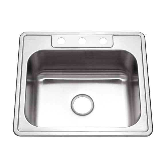 Houzer Glowtone 25 inch Stainless Steel Drop-in Topmount 3-hole Single Bowl 8 inch Deep Kitchen Sink - 2522-8BS3-1