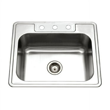 Houzer Glowtone 25 in Stainless Steel Topmount 3-hole Single Bowl 8 in Deep Kitchen Sink - 2522-8BS3-1