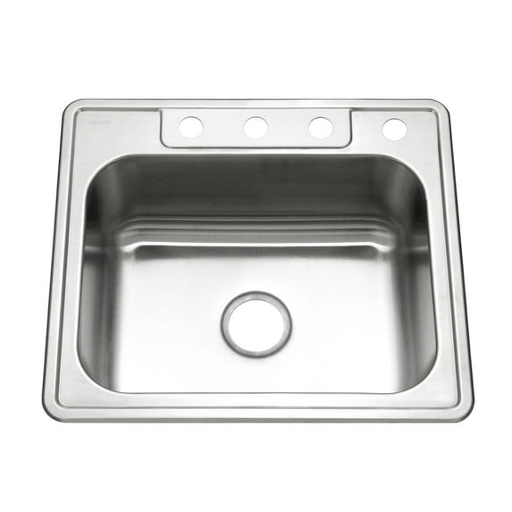 Houzer Glowtone 25 in Stainless Steel Topmount 4-hole Single Bowl 8 in Deep Kitchen Sink - 2522-8BS4-1