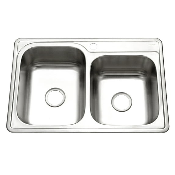 Houzer Glowtone 33 in Stainless Steel Topmount 1-hole 60/40 Double Bowl Kitchen Sink - ISL-3322BS1-1