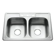 Houzer Glowtone 33 in Stainless Steel Topmount 3-hole 50/50 Double Bowl 8 in Deep Kitchen Sink - 3322-8BS3-1