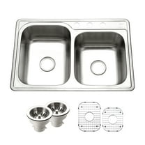 Houzer Glowtone 33 in Stainless Steel Topmount 3-hole 60/40 Double Bowl Kitchen Sink with Strainer and Grid - ISL-3322BS3-C