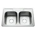 thumbnail image 1 of Houzer Glowtone 33 in Stainless Steel Topmount 4-hole 50/50 Double Bowl 8 in Deep Kitchen Sink - 3322-8BS4-1, 1 of 6