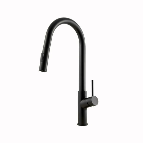 Houzer KEV-151-MB Matte Black Stainless Steel Single Hole Kitchen Sink Faucet with Pull Down Sprayer