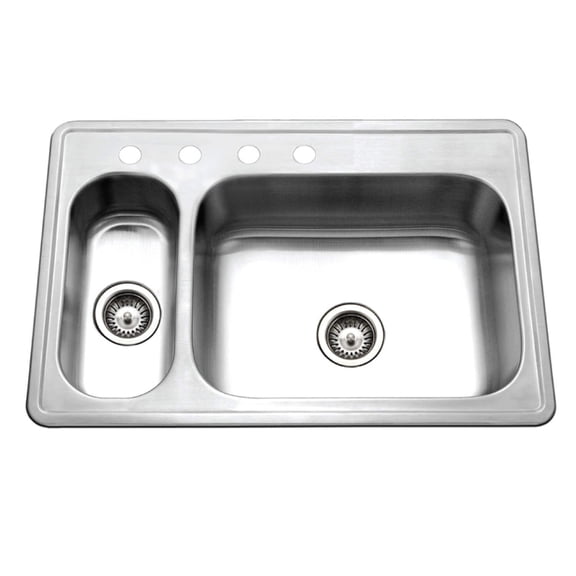 Houzer Legend 33 in Stainless Steel Topmount 80/20 Double Small Left Bowl Kitchen Sink with Strainer - LHD-3322-1