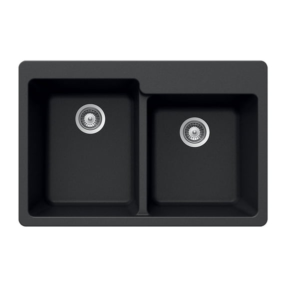 Houzer Quartztone 33 in Midnite Granite Composite Topmount 60/40 Double Bowl Kitchen Sink - M-175 MIDNITE