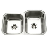 Houzer Medallion Classic 32 in Stainless Steel Undermount 60/40 Double Small Left Bowl Kitchen Sink with Strainer - MEC-3220SL-1