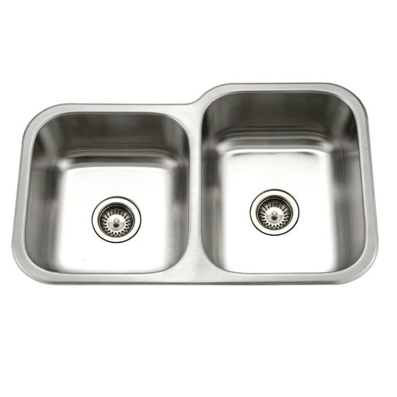 Houzer Medallion Classic 32 in Stainless Steel Undermount 60/40 Double Small Left Bowl Kitchen Sink with Strainer - MEC-3220SL-1