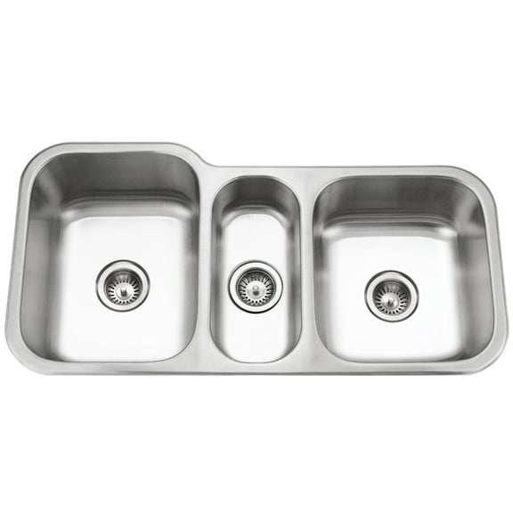 Houzer Medallion Gourmet 40 in Stainless Steel Undermount Triple Bowl Kitchen Sink with Strainers - MGT-4120-1