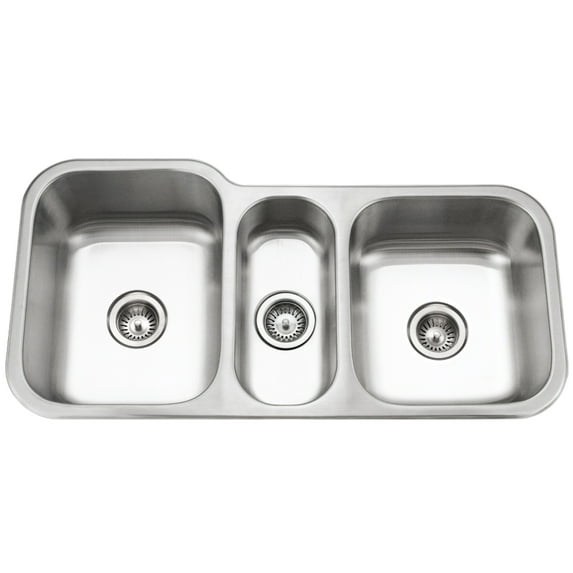 Houzer Medallion Gourmet 40 in Stainless Steel Undermount Triple Bowl Kitchen Sink with Strainers - MGT-4120-1