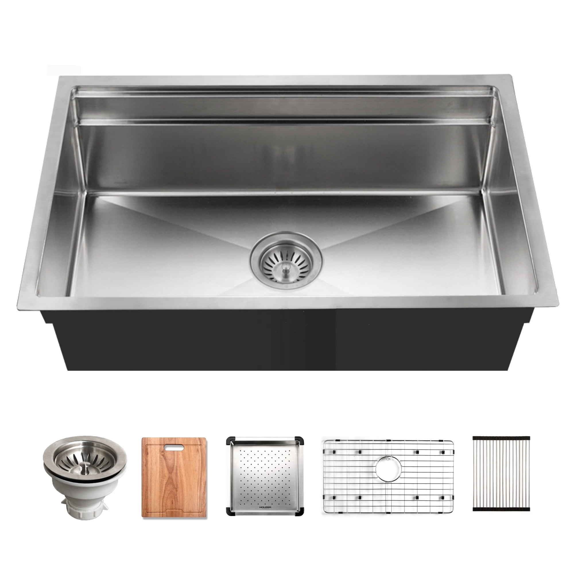 Stainless Steel Single Bowl Kitchen Sink with Drainboard and Accessories