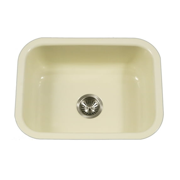 Houzer PCS-2500 BQ Porcela Series Porcelain Enamel Steel Undermount Single Bowl Kitchen Sink, Biscuit