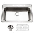 thumbnail image 1 of Houzer Premier 33 inch Stainless Steel Drop-in Topmount 4-hole Single Bowl Kitchen Sink with Strainer & Grid - PGS-3122-4-C, 1 of 6