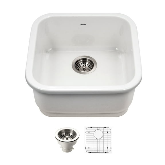 Houzer PTB-1919 WH-C 15 3/4"x15 3/4"x7" Fireclay Undermount 19-Inch Square Bar Sink Undermount