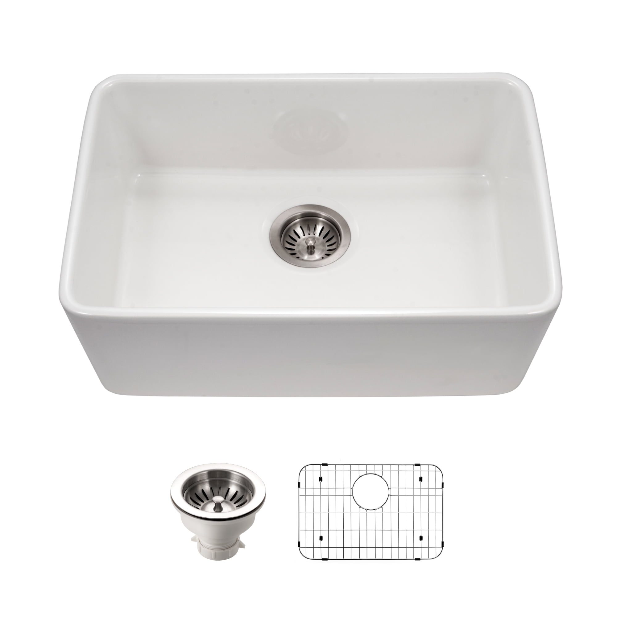 24-Inch White Fireclay Undermount Single Bowl Kitchen Sink