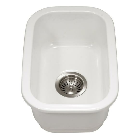 Houzer Platus 13 in White Fireclay Undermount Rectangle Single Bowl Bar Sink - PTB-1318 WH