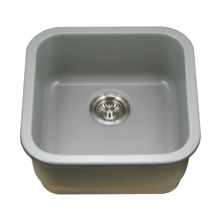 Houzer Platus 19 in Gray Fireclay Undermount Square Single Bowl Bar Sink - PTB-1919 GR