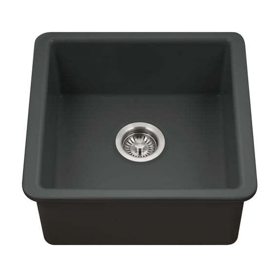 Houzer Platus 20 in Black Fireclay Undermount Square Single Bowl Bar Sink - PTB-2020 BL