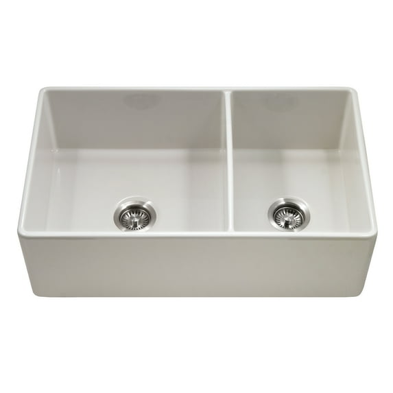 Houzer Platus 33 in Biscuit Fireclay Apron Front Farmhouse 60/40 Double Bowl Kitchen Sink - PTD-6040 BQ