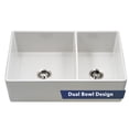 thumbnail image 1 of Houzer Platus 33 inch White Fireclay Apron Front Farmhouse 60/40 Double Bowl Kitchen Sink - PTD-6040 WH, 1 of 9