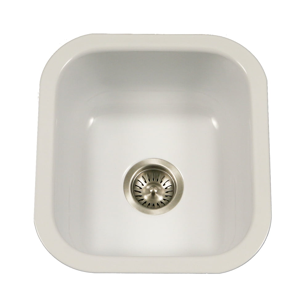 White Porcelain Enamel Steel Undermount Bar Sink, 17 inches