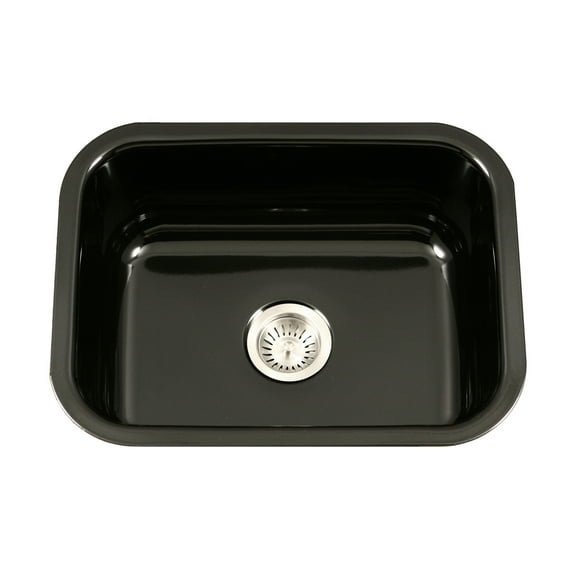 Houzer Porcela 23 in Black Porcelain Enamel Steel Undermount Single Bowl Kitchen Sink - PCS-2500 BL