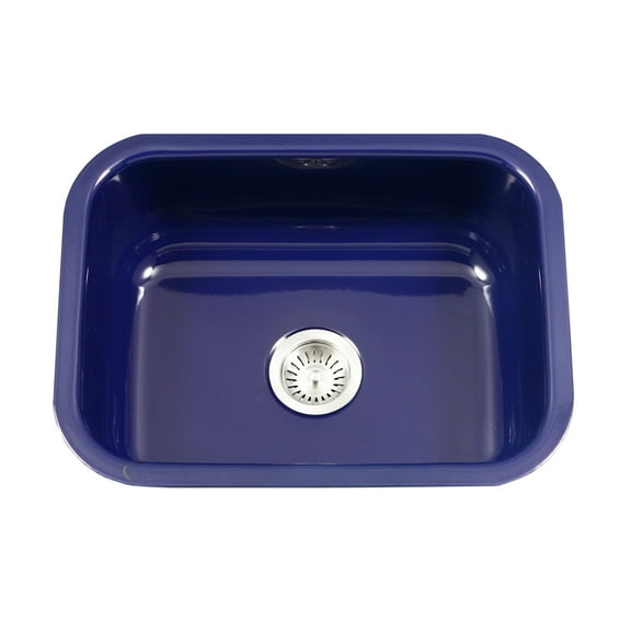 Houzer Porcela 23 in Navy Blue Porcelain Enamel Steel Undermount Single Bowl Kitchen Sink - PCS-2500 NB