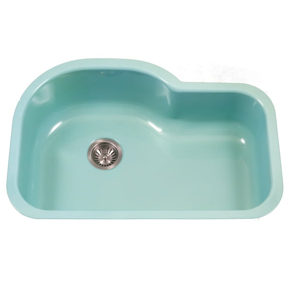 Houzer Porcela 31 in Mint Porcelain Enamel Steel Undermount Single Bowl Kitchen Sink - PCH-3700 MT