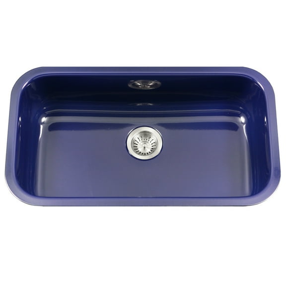 Houzer Porcela 31 in Navy Blue Porcelain Enamel Steel Undermount Single Bowl Kitchen Sink - PCG-3600 NB