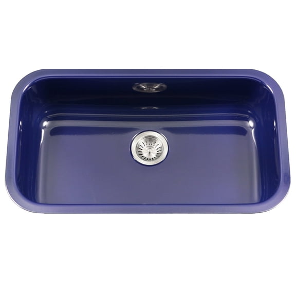 Houzer Porcela 31 in Navy Blue Porcelain Enamel Steel Undermount Single Bowl Kitchen Sink - PCG-3600 NB