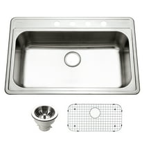 Houzer Premier 33 in Stainless Steel Topmount 4-hole Single Bowl Kitchen Sink with Strainer - PGS-3122-4-1