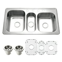 Houzer Premier 41 in Stainless Steel Topmount 4-hole Triple Bowl Kitchen Sink with Strainer and Grid - PGT-4322-C