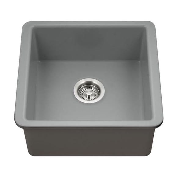 Houzer PTB-2020 GR-C 20 in. Platus Gray Fireclay Undermount Square Single Bowl Bar Sink with Basket Strainer & Basin Grid