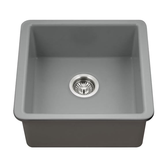 Houzer Platus 20 inch Gray Fireclay Undermount Square Single Bowl Bar Sink - PTB-2020 GR-C with Basket Strainer and Basin Grid Included