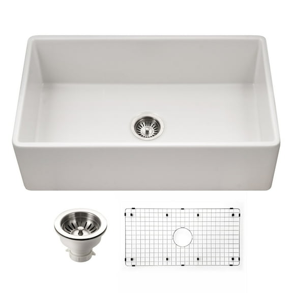 Houzer Ptg-4318-C Platus 33" Farmhouse Single Basin Fireclay Kitchen Sink - White