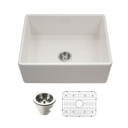 Houzer Pts-2600-C Platus 26" Farmhouse Single Basin Fireclay Kitchen Sink - Off White