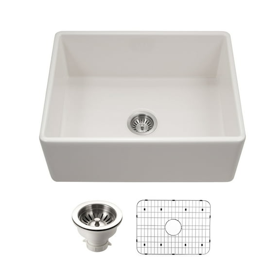 Houzer Pts-2600-C Platus 26" Farmhouse Single Basin Fireclay Kitchen Sink - Off White