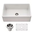 thumbnail image 1 of Houzer Platus 30 inch White Fireclay Apron Front Farmhouse Single Bowl Kitchen Sink - PTS-4118 WH-C with Basket Strainer and Basin Grid Included, 1 of 9