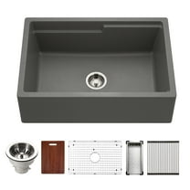 Houzer Quartztone 30 in Slate Granite Composite Apron Front Farmhouse Single Bowl Workstation Kitchen Sink with Accessories- W-130 SLATE-C