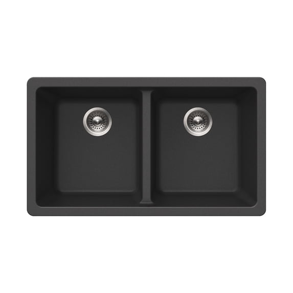 Houzer Quartztone 31 in Midnite Granite Composite Undermount 50/50 Double Bowl Kitchen Sink - M-300U MIDNITE